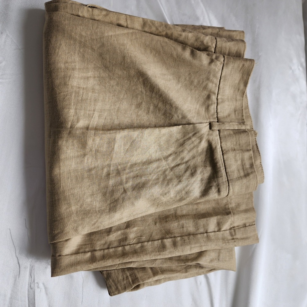 Zara Tan Khaki Linen Blend Wide Leg Pleated High Waisted Trousers Pants NWT - Picture 7 of 7